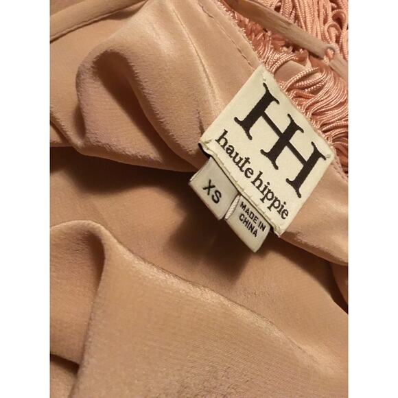 Haute Hippie Peach Rayon/Silk Fringe Flapper DRESS Roaring 20s/Gatsby Sz XS - Picture 2 of 9
